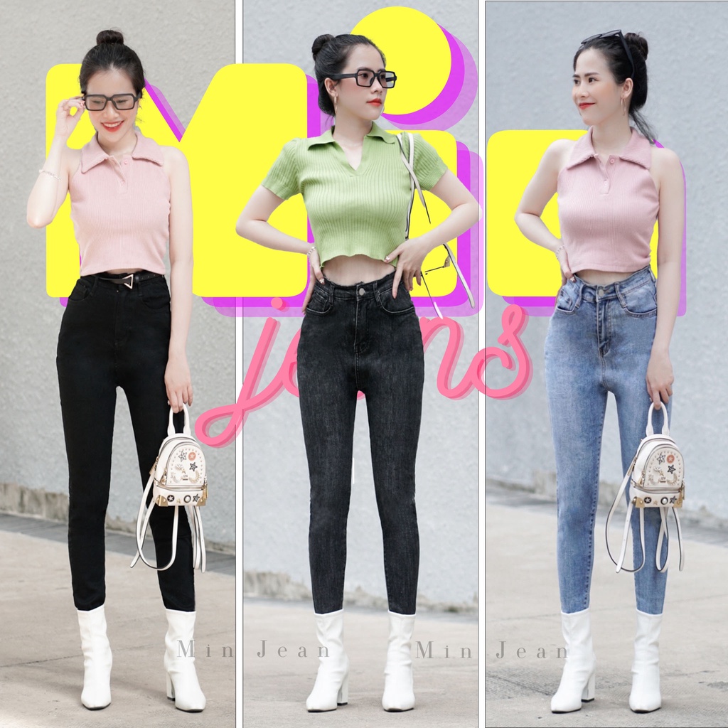 Quần Jean Nữ Skinny Basic Co Giãn MINJEAN M02, Quần Bò Cạp Cao Dáng Ôm Trơn Dài