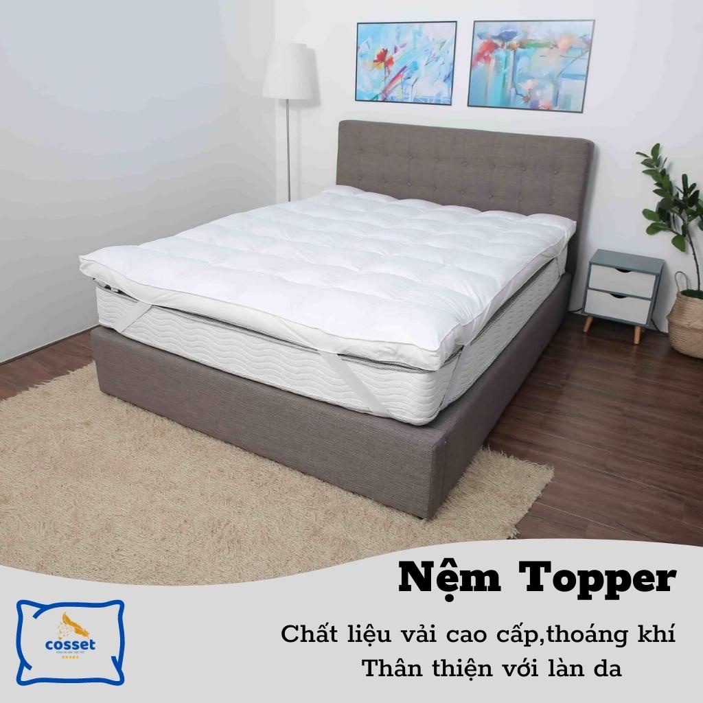 Đệm topper 10cm Cosset - Tấm làm mềm nệm topper êm ái chuyên trang bị cho khách sạn 4 - 5 Sao,tặng kèm 1 đôi gối