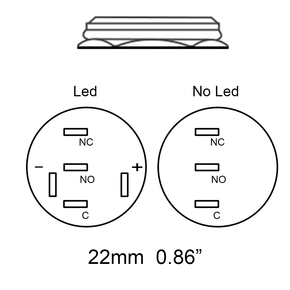 22mm Điện Tử Pin Chân Đèn LED Kim Loại Nút Nhấn Màu Đen Vỏ Bạc Tạm Thời Công Tắc Chống Thấm Nước 12v 220v 24v 3v 6v Công Tắc Nút LED