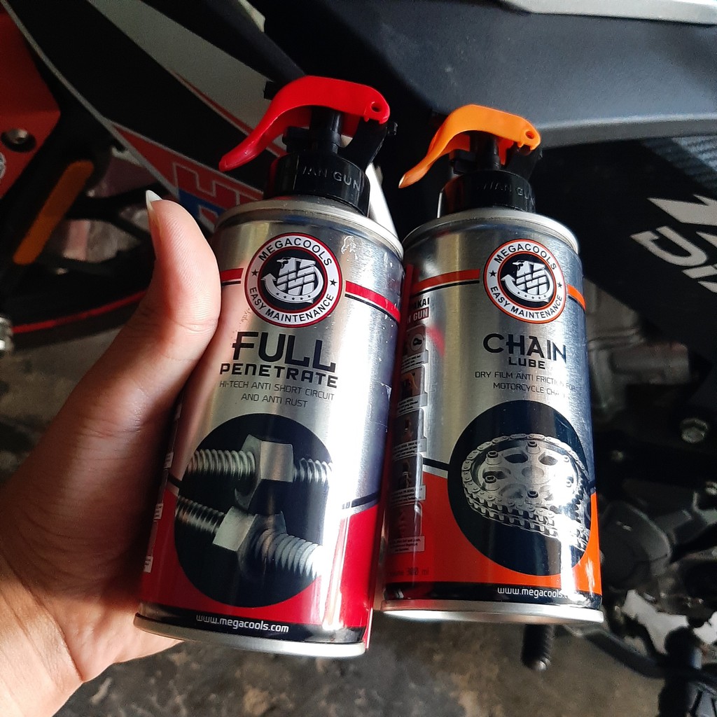 Combo rửa sên, dưỡng sên Megacools Chain Lube 300ml - Nhập khẩu Indonesia (Tặng bàn chải 3D và khăn lau 3M)