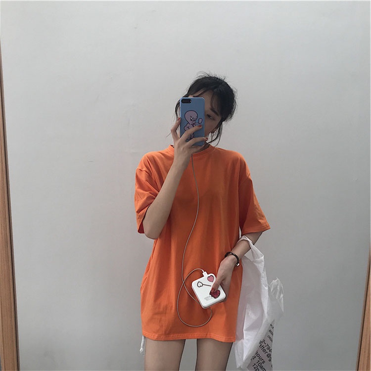 ÁO THUN CỘC TAY COTTON 100% / MÃ MÀU CAM ĐẬM / 5H1T STATION