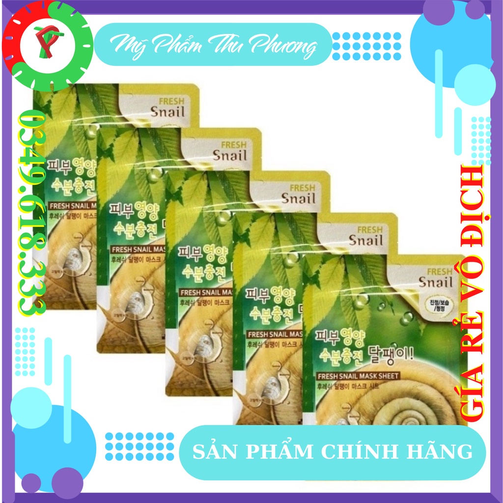 5 Mặt Nạ dưỡng da thiên nhiên Ốc sên Mỹ Phẩm chăm sóc chính hãng Hàn Quốc 3W Clinic Fresh Snail Mask Ssheet