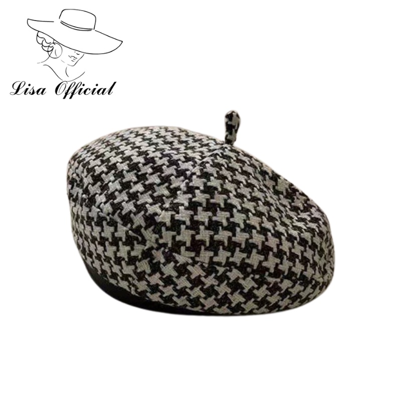 Mũ Nồi Caro  Lisa Official  Nón Beret nữ Dạ Caro Thu Đông Có Dây Rút Cho Nữ - Thời Trang Hàn Quốc - SV-4