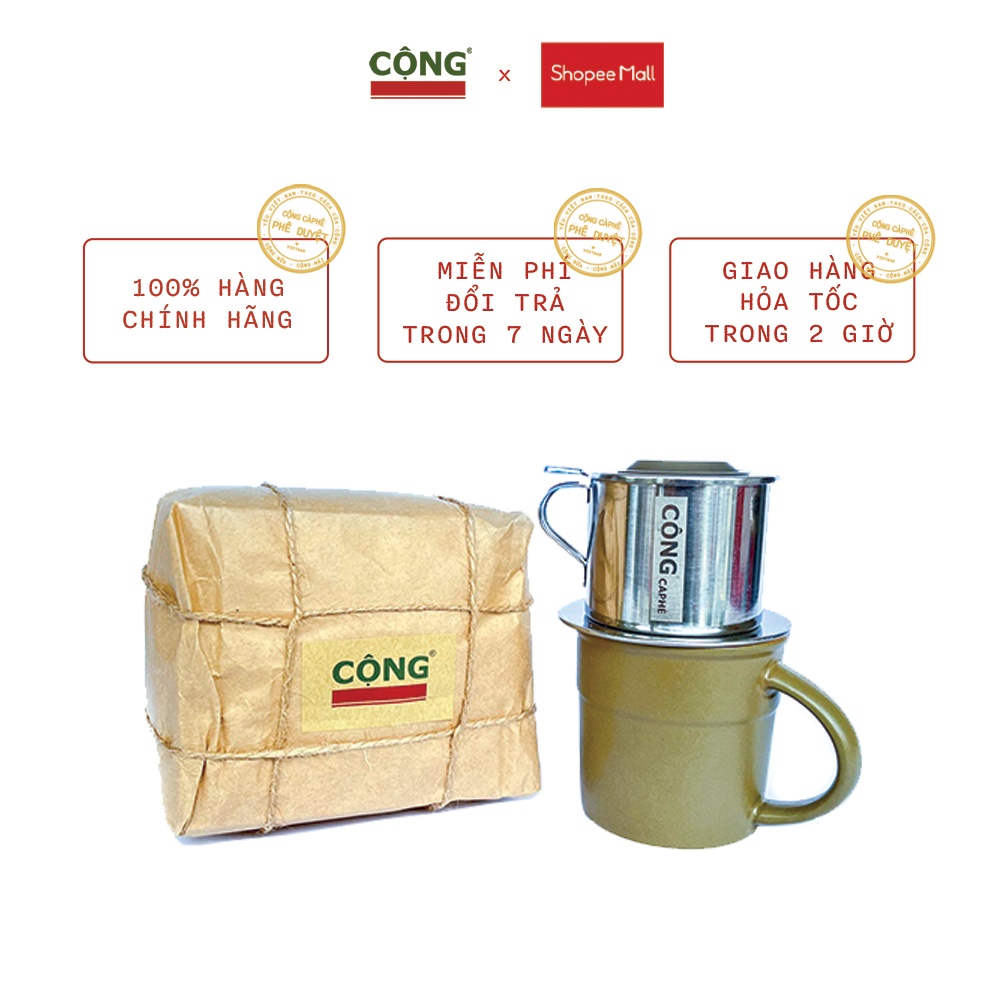 Combo cà phê bột 500gr, phin cà phê, cốc sứ 160ml Cộng Cà Phê - Bộ ba tiết kiệm