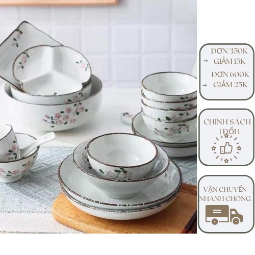 Bộ bát sứ họa tiết hoa anh đào cao cấp - Phong cách Nhật Bản