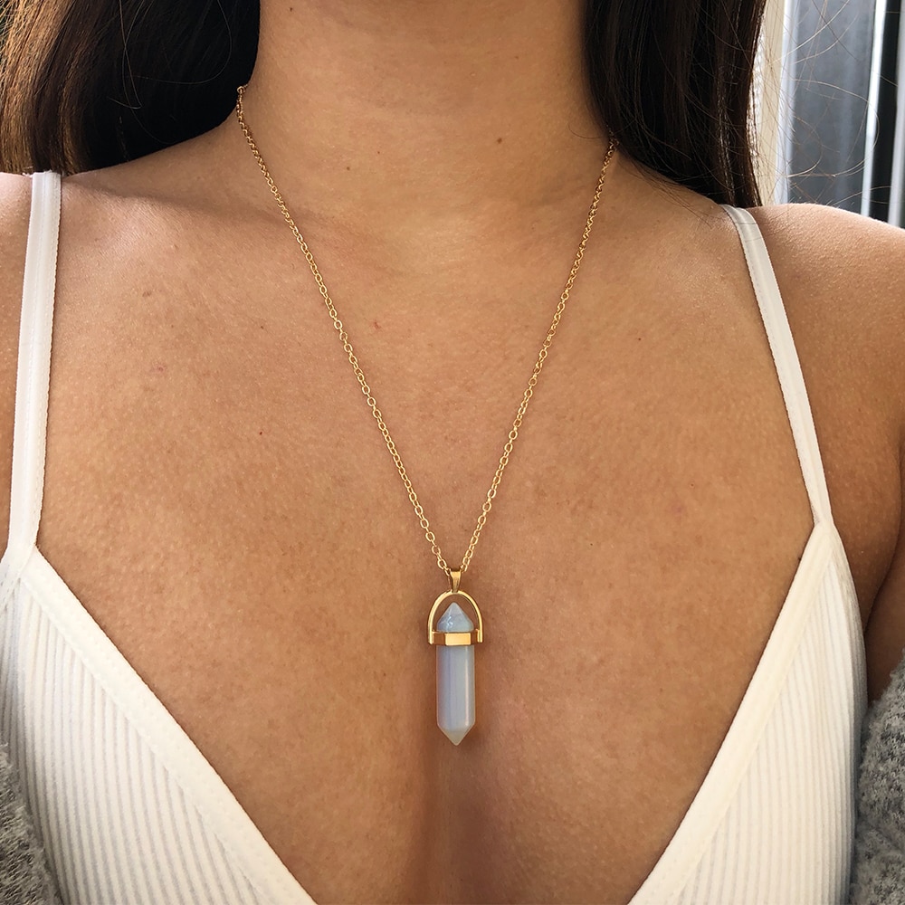 Thời Trang vòng cổ Mặt Đá Opal Lục Giác Phong Cách Bohemian 2020 Mới