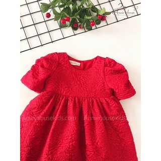 ĐẦM ANNIE TAFTA GẤM MÀU ĐỎ TAY PHỒNG