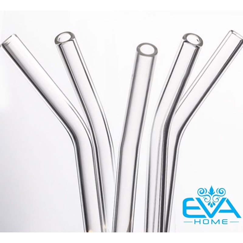 Ống Hút Thuỷ Tinh Trắng Trong Suốt Dáng Cong Glass Drinking Straws 18 Cm M3503