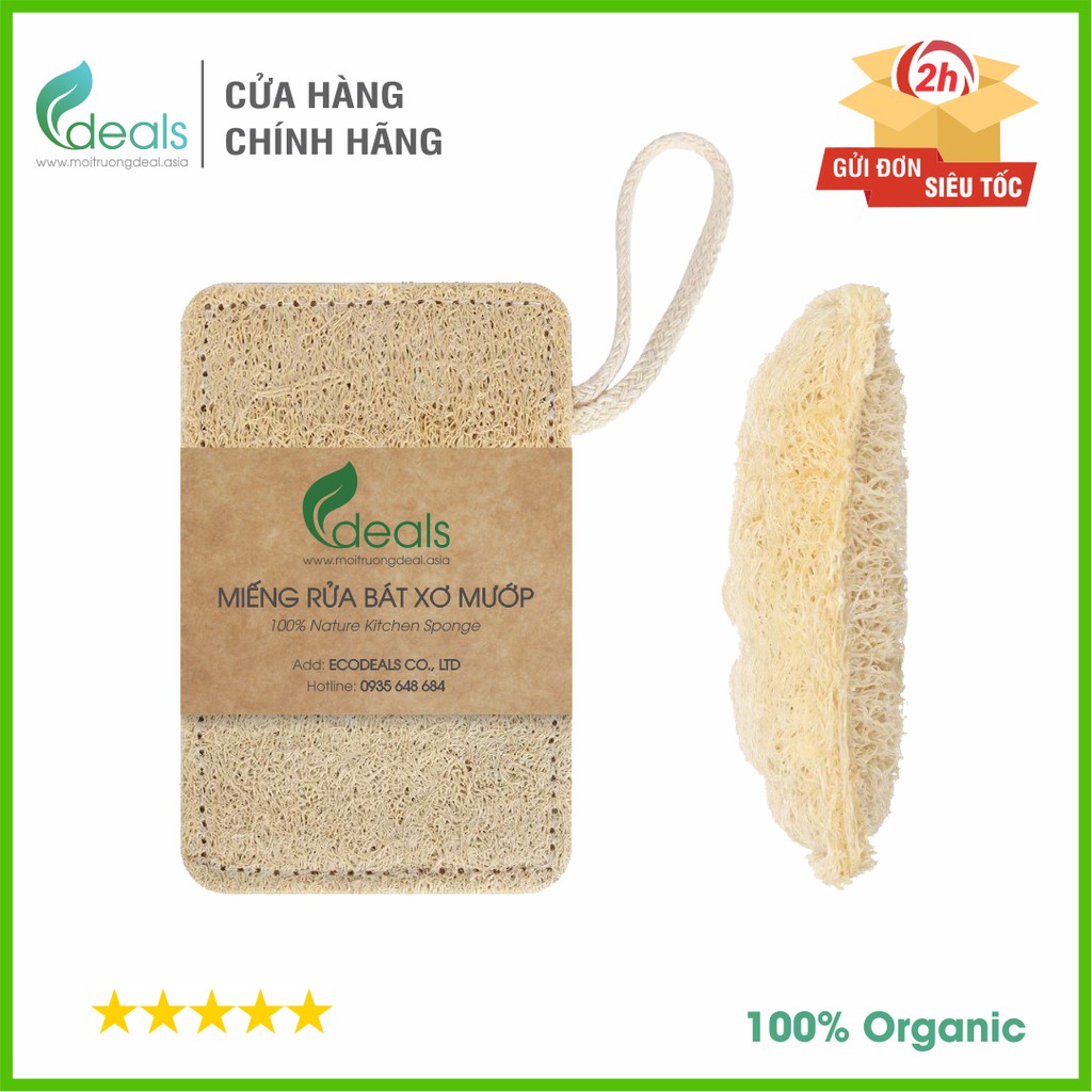 Xơ Mướp Rửa Chén, Rửa Bát, Xoong Nồi ECODEALS - 100% xơ mướp hữu cơ cao cấp - Tiêu chuẩn 11cm x 7cm