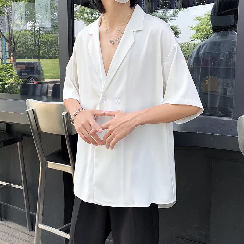 Áo Sơ Mi Tay Ngắn Cổ Chữ V Thời Trang Phong Cách Hàn Quốc Cho Nam