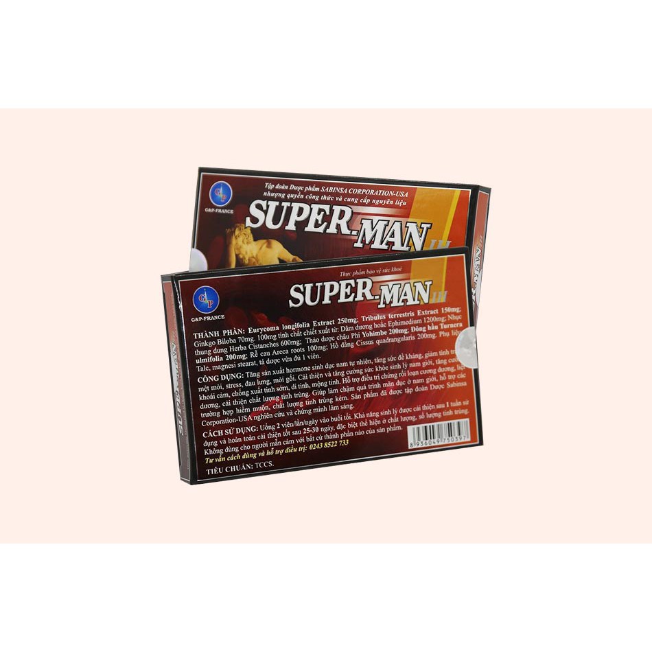 Super-Man 1h G&P France – Giúp bổ thận tráng dương, tăng cường sinh lý, tăng hormone nam, ngừa mãn dục sớm Superman GP
