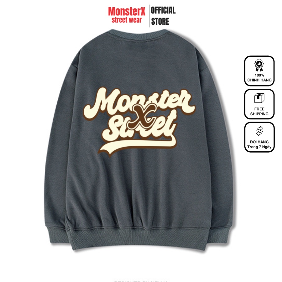 Áo dài tay trơn NỈ BÔNG Unisex Monster X Street Bowling Sweater Ulzzang cặp đôi nam nữ form rộng oversize Hàn Quốc