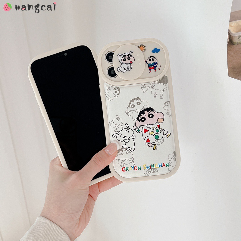 Ốp Điện Thoại Da Mềm Chống Sốc Có Nắp Trượt Bảo Vệ Camera In Hình Cậu Bé Bút Chì Shin chan Cho iPhone 14 Plus 14 Pro Max