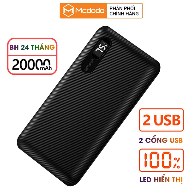 Sạc Dự Phòng 20000mAh Pin Cực Trâu Hỗ Trợ 2 Cổng Sạc Mcdodo Chính Hãng MC-605