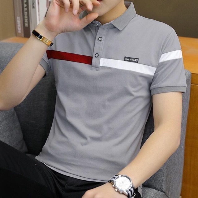 Áo Thun Nam Phong Cách Mới có cổ sọc đỏ đen acm 019 | BigBuy360 - bigbuy360.vn