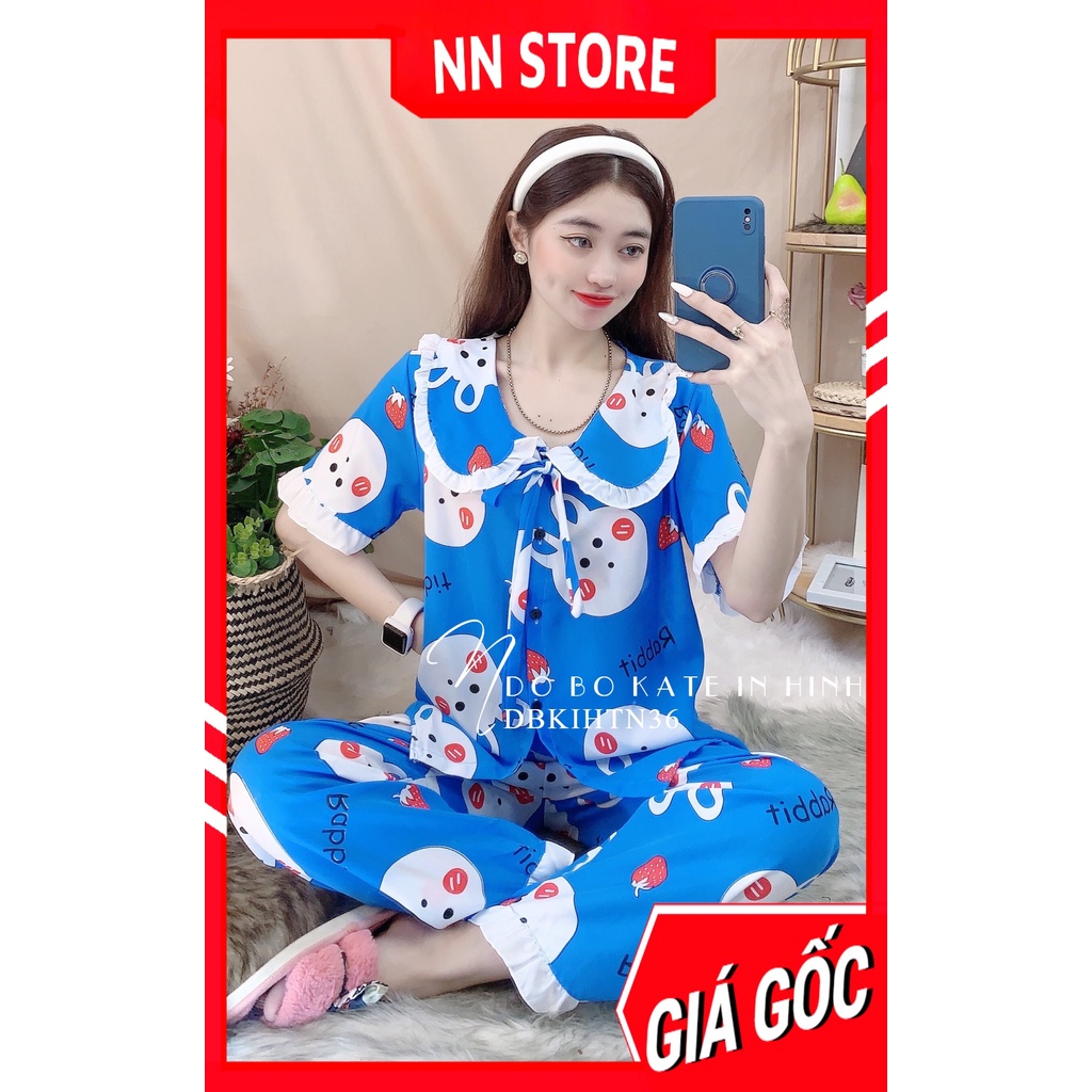 Đồ bộ nữ mặc nhà cổ tiểu thư chất kate mềm mịn in hình bò sữa in gấu in hoạt hình dễ thương DBKIHTN36