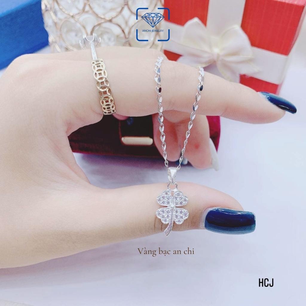 Bộ dây chuyền - lắc tay - nhẫn và khuyên tai cỏ 4 lá, chuẩn bạc ta bao sáng không đen - Anchi jewelry