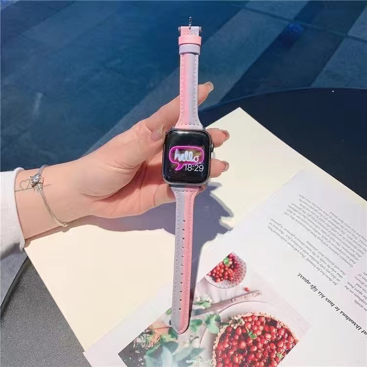 Dây đeo thay thế cho đồng hồ thông minh Apple 40mm 44mm 38mm 45mm Series 7 SE 654321 Đồng hồ dây da màu sắc tương phản cho nữ
