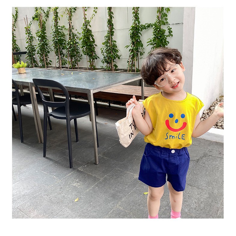 Áo Ba Lỗ Cho Bé Trai Và Bé Gái Hình Mặt Cười 100% Cotton Ken Store