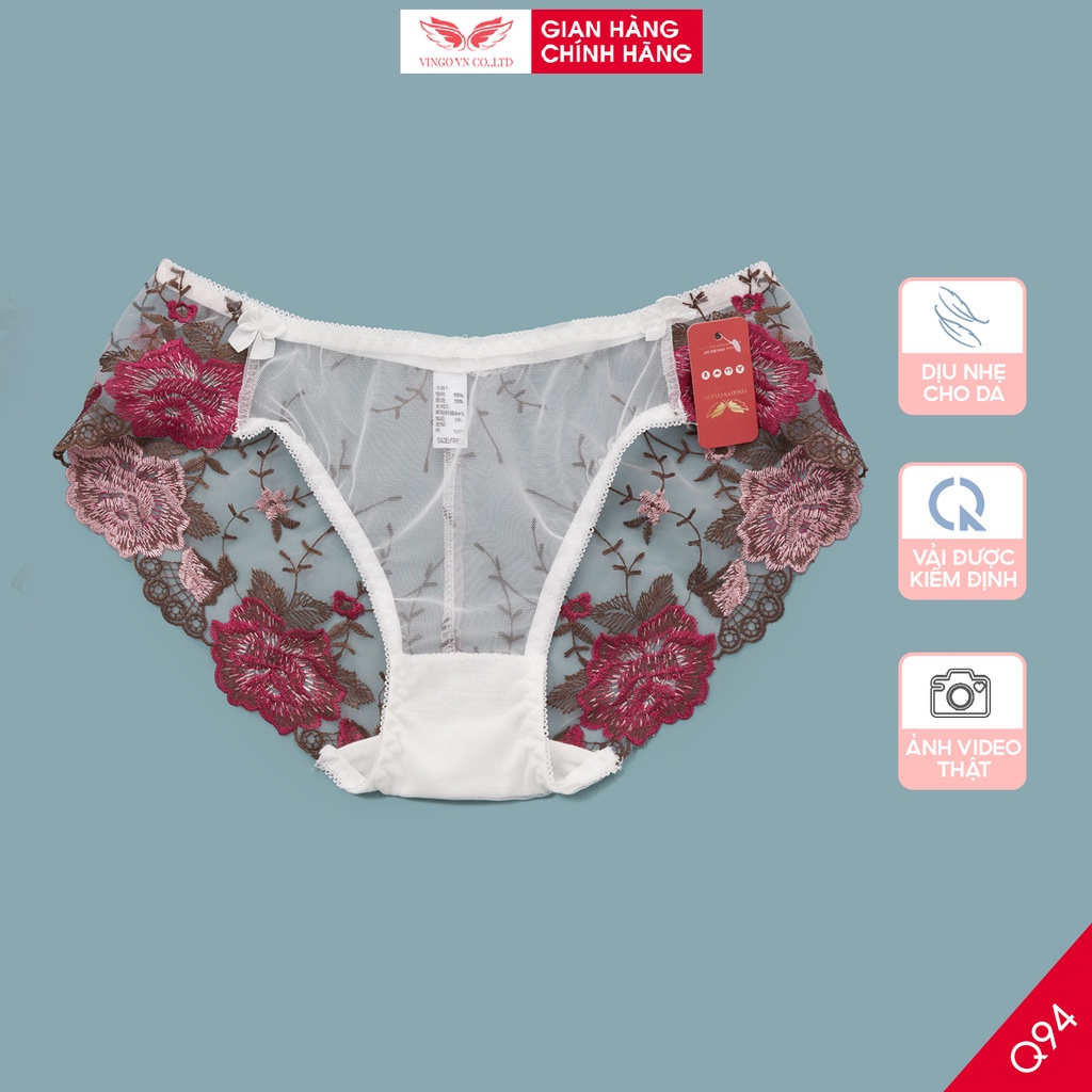 Quần lót nữ ren hoa đáy cotton VINGO cao cấp mềm mịn thoáng khí họa tiết hoa hồng sang trọng quyến rũ sexy Q94 VNGO