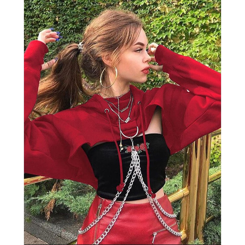 Áo Choàng Hoodie Phong Cách Dây Xích Chéo Eo