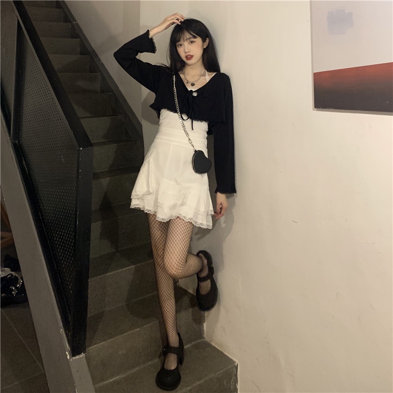 Set Áo Khoác Dài Tay + Áo Hai Dây + Chân Váy Thời Trang Dành Cho Nữ