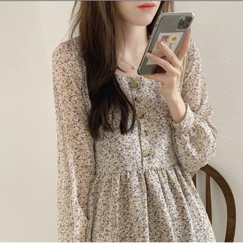 Đầm Xòe Babydoll Hoa Nhí- Váy Xòe Cổ Tròn Tay Bồng Kiểu Dáng Nhẹ Nhàng Nữ Tính Thích Hợp Cho Các Nàng Bánh Bèo | BigBuy360 - bigbuy360.vn