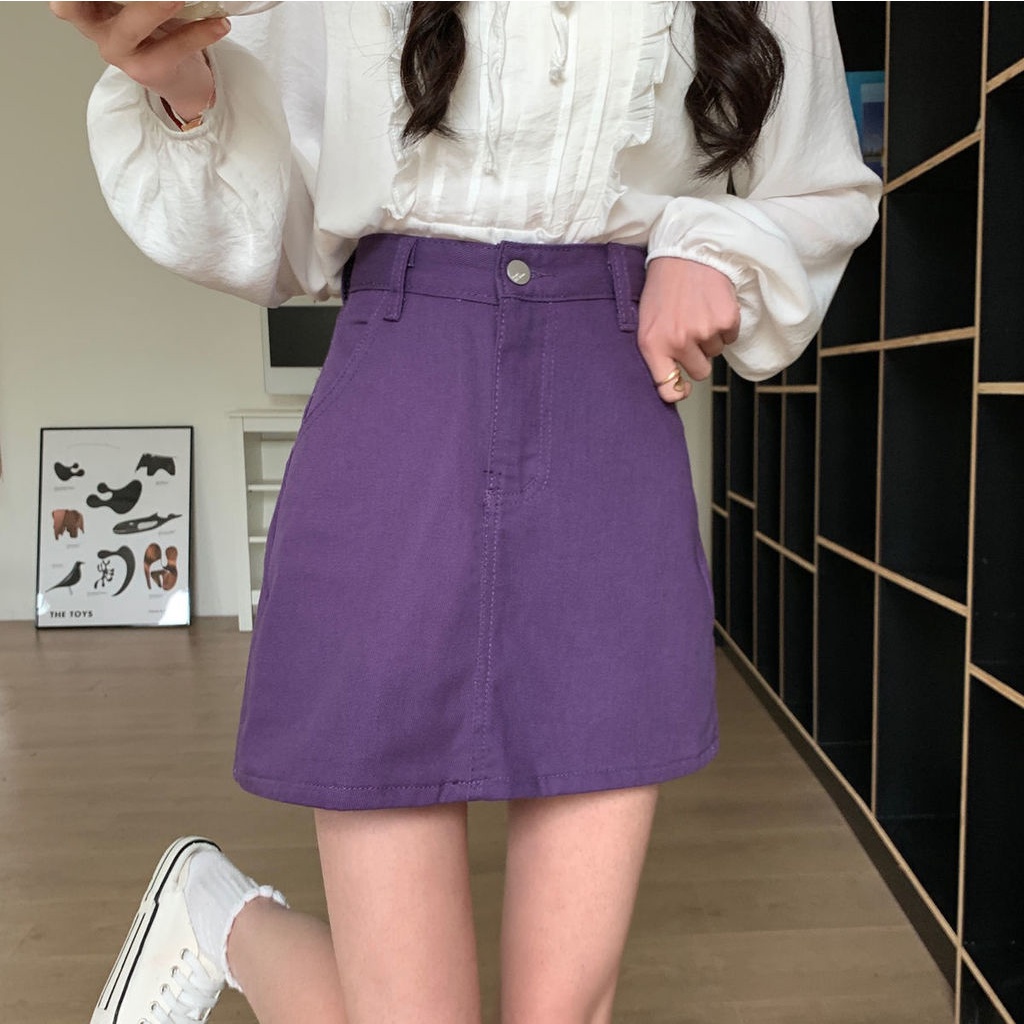 Chân váy jean Pure Cube lưng cao thời trang xuân hè Hàn Quốc dành cho nữ