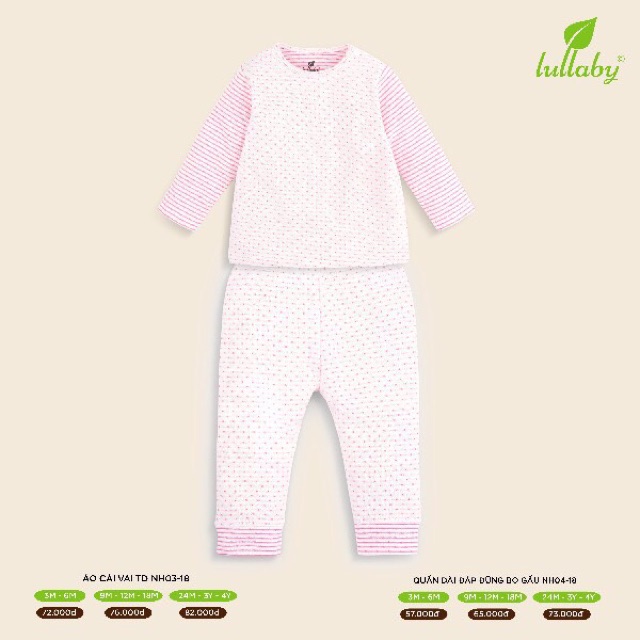 Bộ dài tay cài vai LULLABY 2018 size 1m-4y phom nhỏ