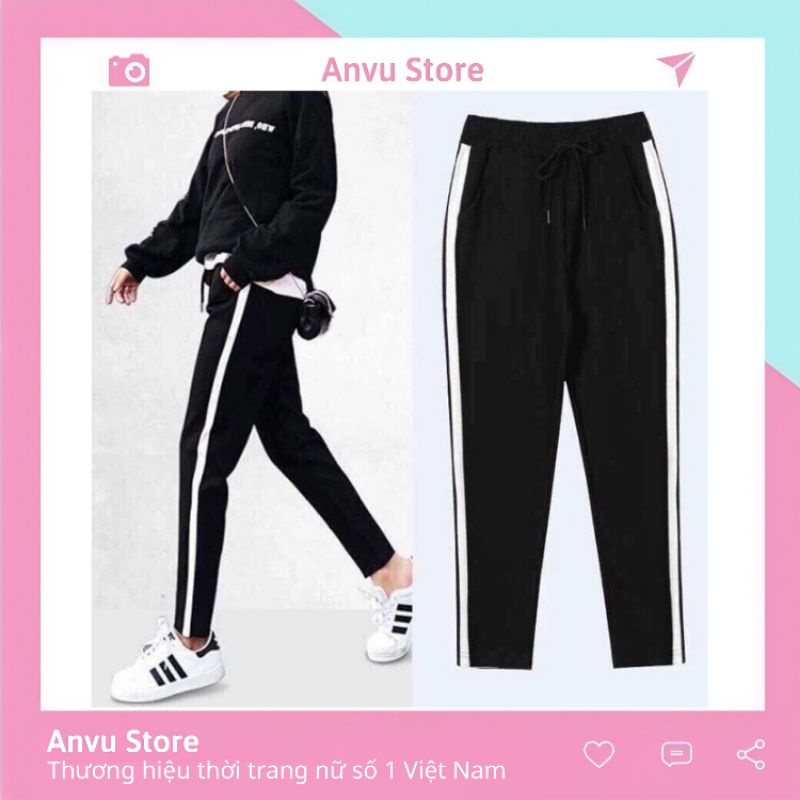 Quần legging sọc thể thao chất cotton siêu co dãn