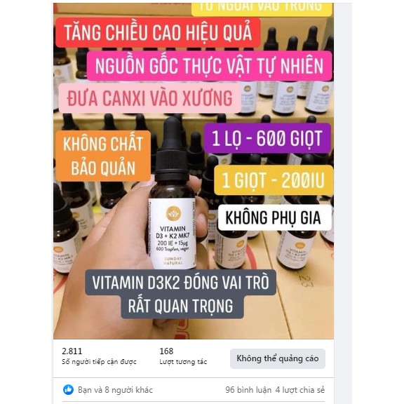 Vitamin D3 K2 MK7 Sunday tăng chiều cao, chống còi xương cho trẻ nhỏ dưới 4 tuổi 20 ml - Đủ bill