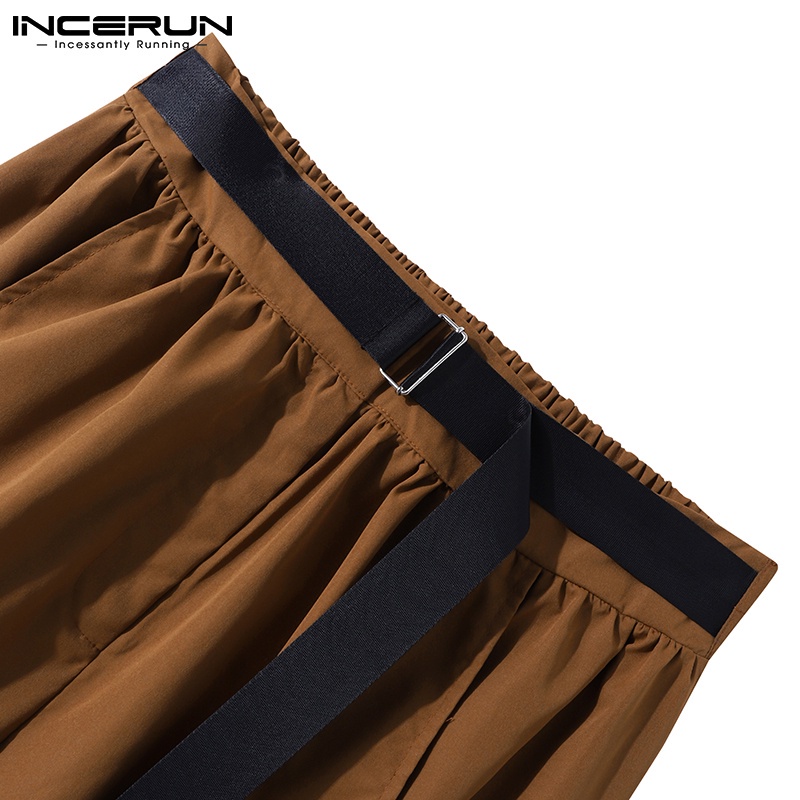 Quần INCERUN ống rộng eo có thắt lưng phong cách vintage thời trang cho nam