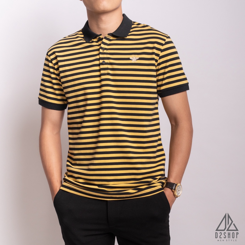 Áo thun polo nam D2shop, áo polo nam sọc ngang, ngực thêu ong, 2 màu [B280]