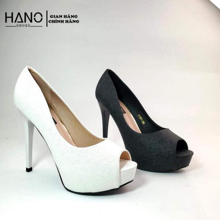 Giày Cao Gót Hở mũi 12cm Quảng Châu Cao cấp Đế đúp 2 màu Trắng Đen Đẹp Sang chảnh Kim tuyến CG0371 - HANO -JH&2 👞