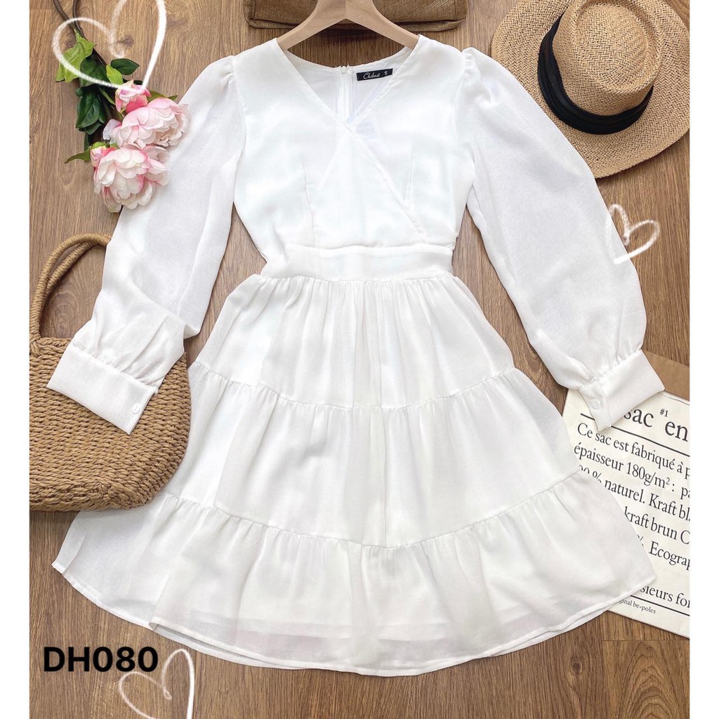 (HÀNG CÓ SẴN-FREESHIP) DH080_ĐẦM XÒE CỔ V TAY LỠ ❤️CHIBEST