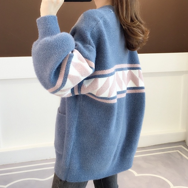 【ZHELIHANGFEI】Áo Cardigan Dệt Kim Tay Dài Cổ Chữ V Dáng Rộng Dễ Phối Đồ