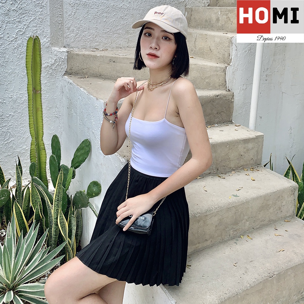 Áo 2 dây sợi bún croptop trơn, HOMI Fashion