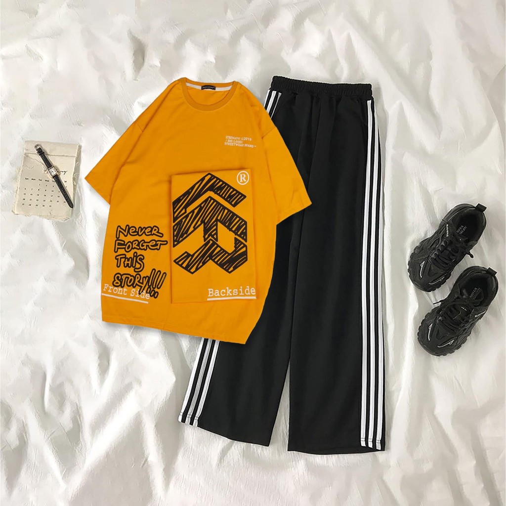 Sét áo phông Never Forget + quần 3 sọc dài đen HARI0321