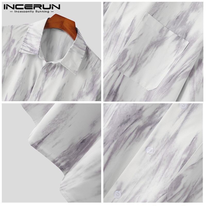 Áo sơ mi INCERUN dáng rộng tay ngắn cài nút in họa tiết hippie dành cho nam