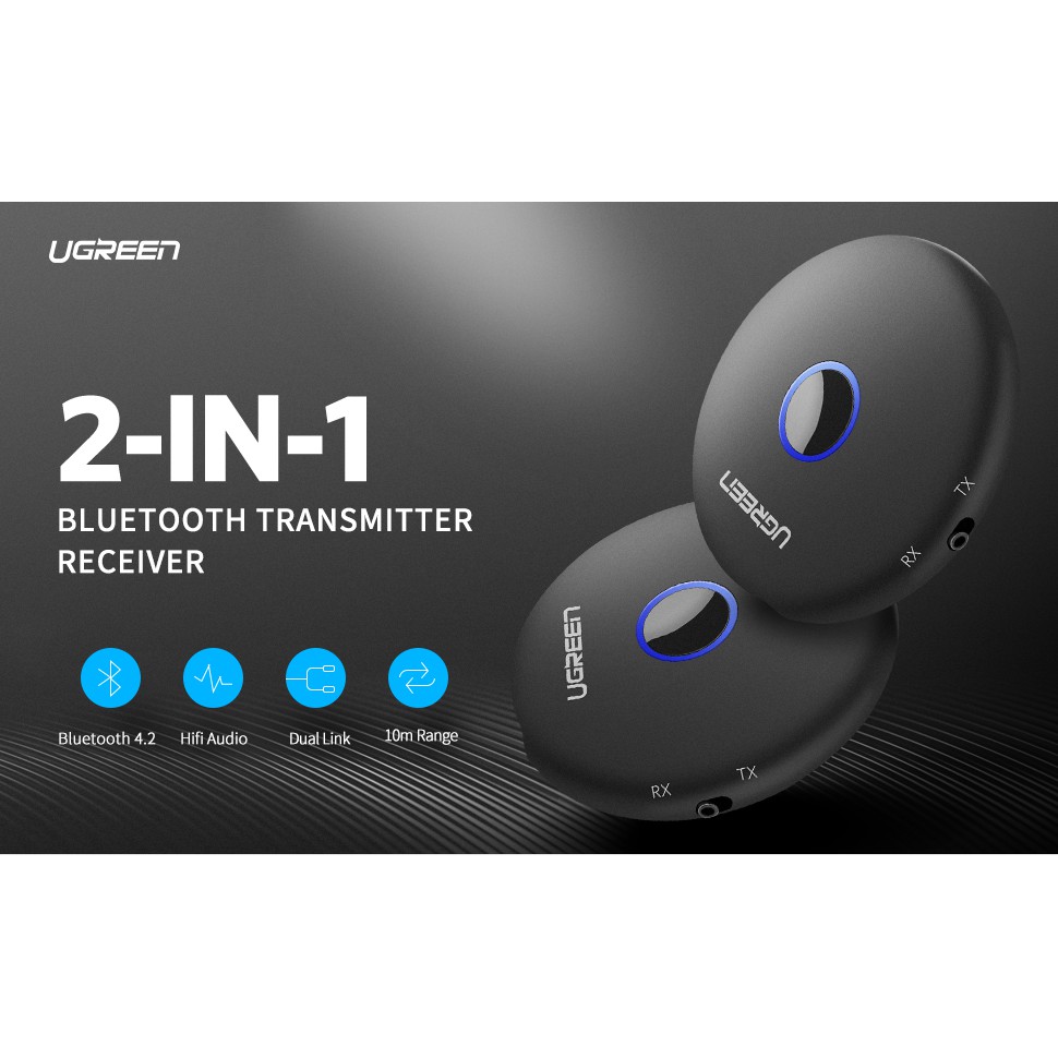 Bluetooth 5.0 thiết bị thu phát âm thanh Cao Cấp Ugreen CM108(APTX 2 in 1, có PIN)