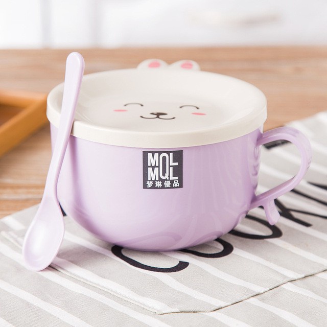 (HÀNG MỚI) Bát Đựng Mì Chống Nóng Hình Thú Siêu Đáng Yêu - Tặng Kèm Muỗng Lõi Inox