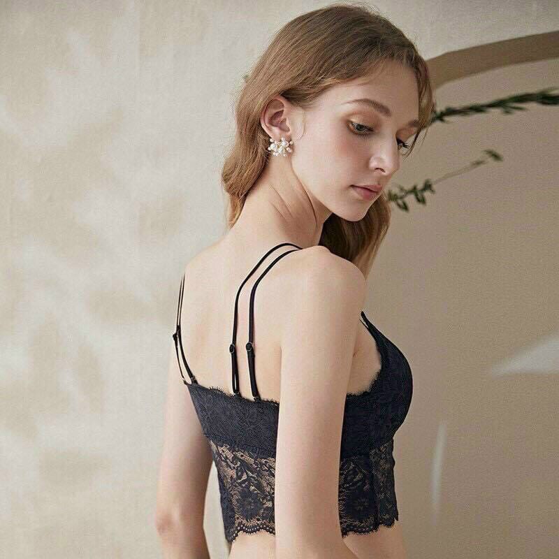 Áo lót Bra phối ren dây đôi đan chéo - Áo bra phong cách điệu đà cho phái đẹp HOT 2021 FreeSize dưới 60kg