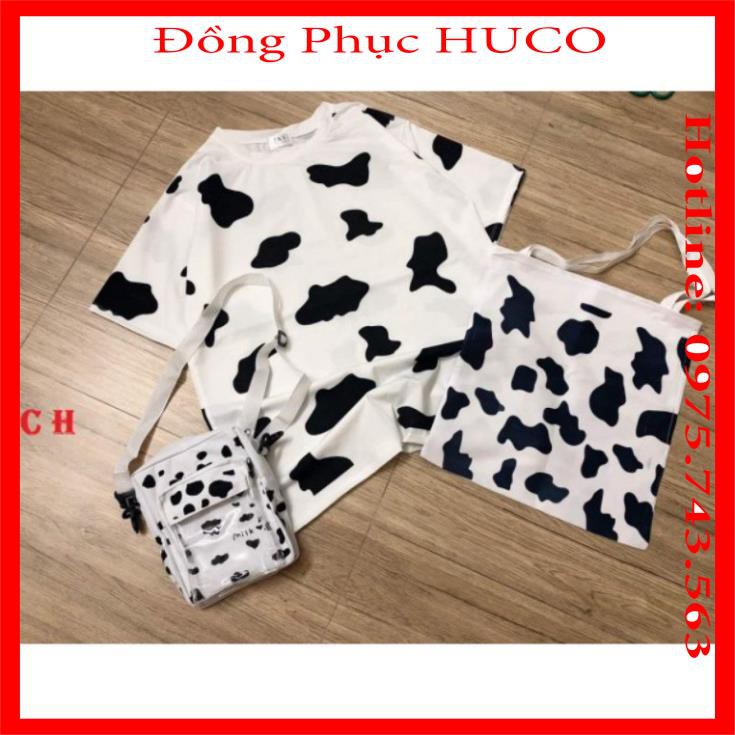 [ Tặng 1c Khẩu trang ] set áo bò sữa nữ,áo thun tay lỡ loang bò sữa chất cotton mềm mát + túi tote | BigBuy360 - bigbuy360.vn