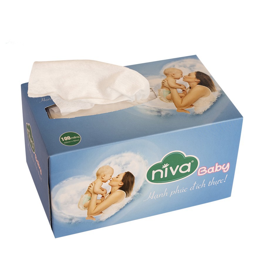 Khăn Giấy Khô đa năng - Khăn Cotton Niva đa năng 100 tờ - Mềm mại với làn da bé yêu