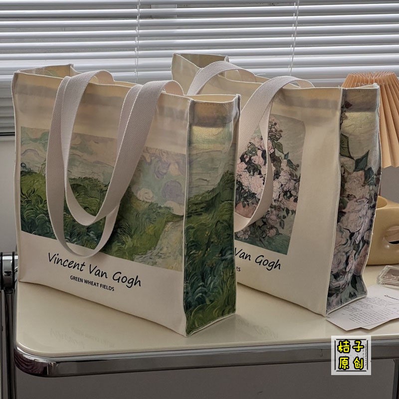 Túi Xách Canvas Họa Tiết Tranh Sơn Dầu Phong Cách Retro Cho Nữ