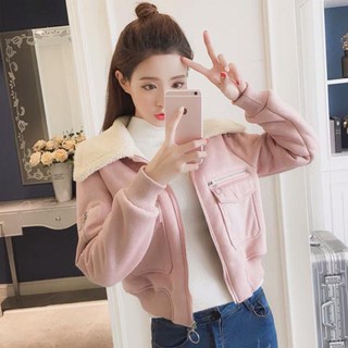 Áo khoác da lộn cổ lông cừu hàng Quảng Châu