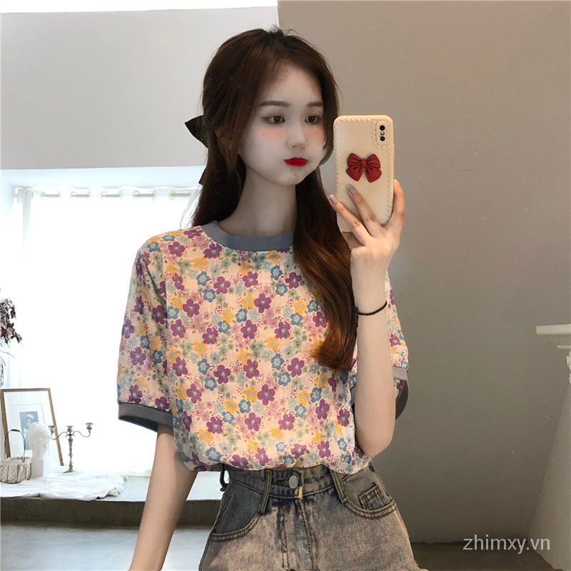 Áo Sơ Mi Do Dower Tay Ngắn Cổ Tròn In Họa Tiết Hoa Nhiều Màu Sắc Phong Cách Cổ Điển Thời Trang Cho Nữ
