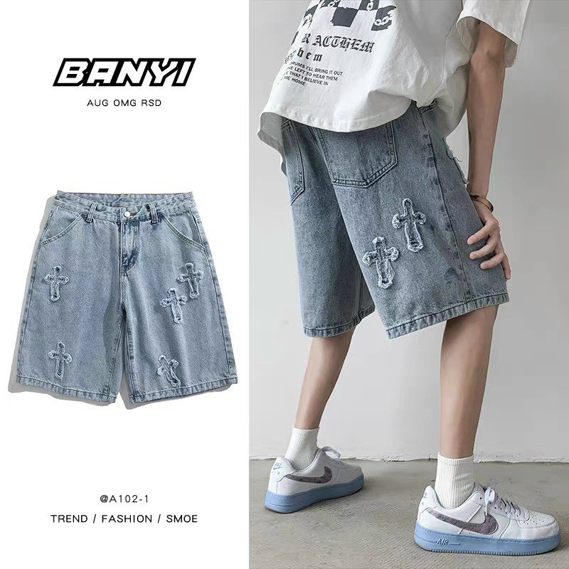 Quần Short Jean Trơn Lửng Nam Nữ Unisex