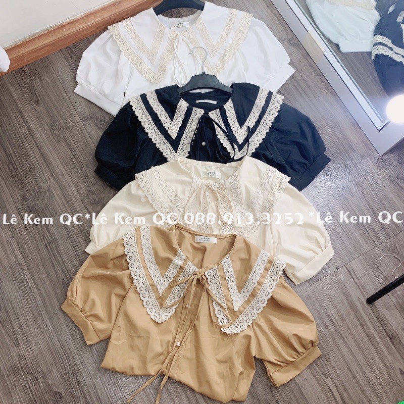 Áo Kiểu Cổ Bèo Vintage Thắt Nơ Dáng Xuông Hàng QCCC