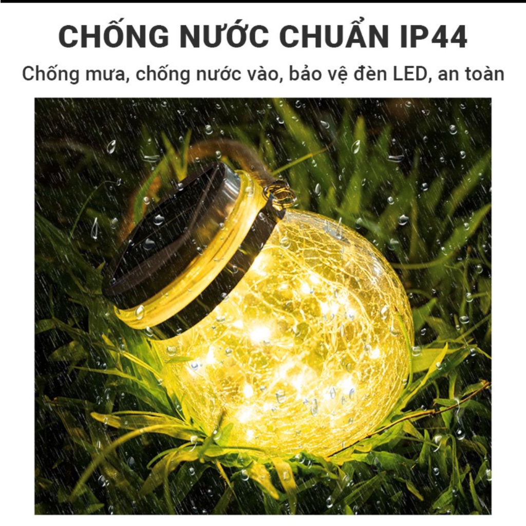 Đèn LED trang trí lọ thuỷ tinh năng lượng mặt trời, đèn LED decor quán cafe, phòng ngủ, không thấm nước, tuổi thọ cao